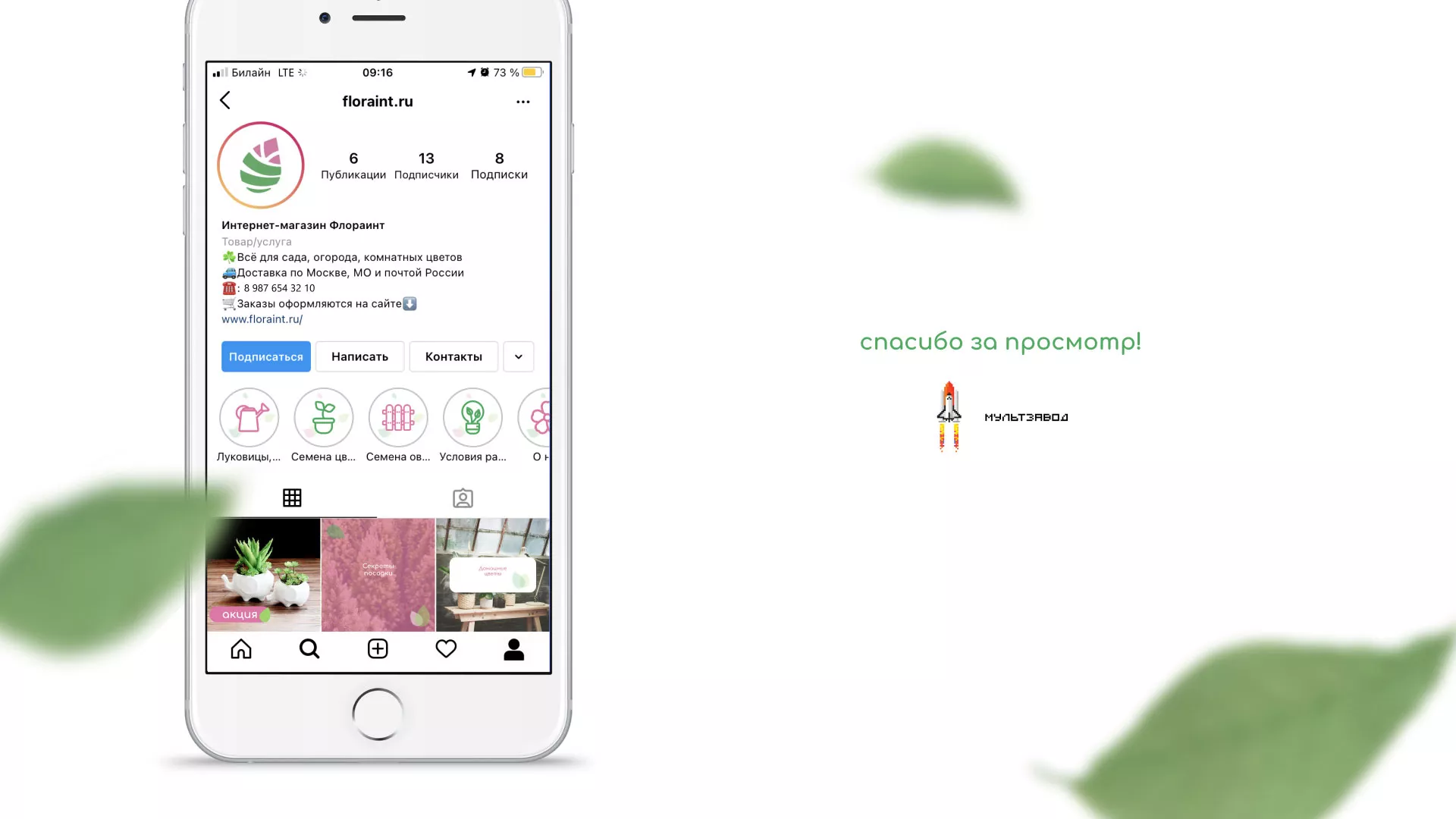 Разработка оформления профиля Instagram для магазина «Floraint» в Ликино-Дулево