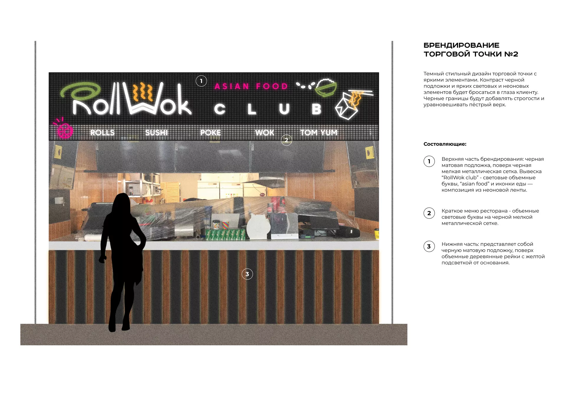 Брендирование торговых точек суши-бара «Roll Wok Club» в Ликино-Дулево