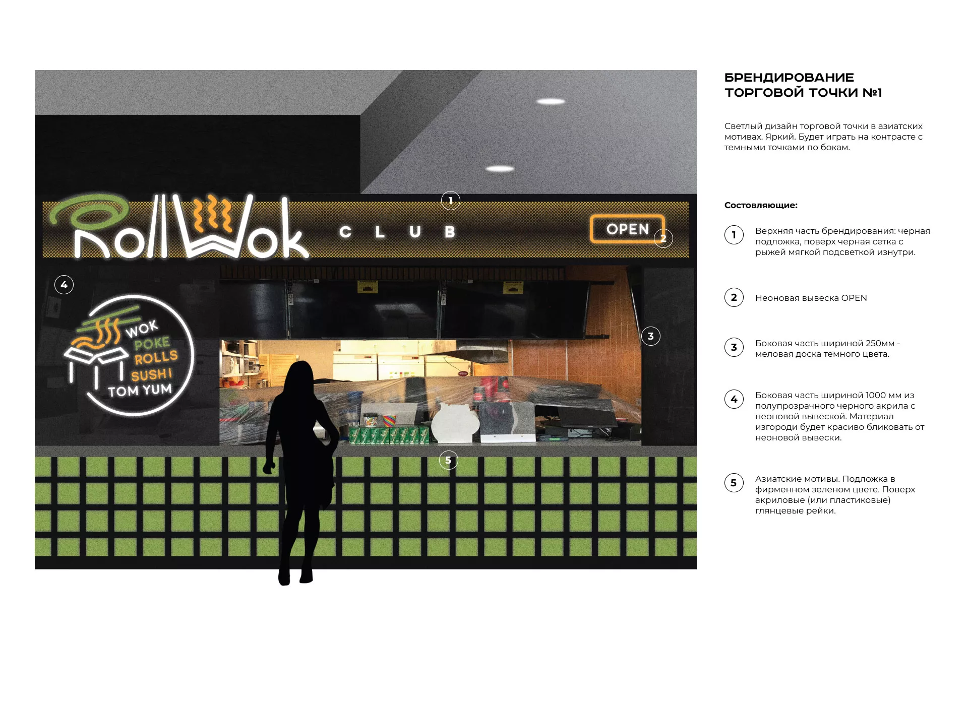 Брендирование торговых точек суши-бара «Roll Wok Club» в Ликино-Дулево